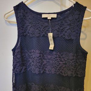 Ann Taylor Loft XSP navy blue lace top
